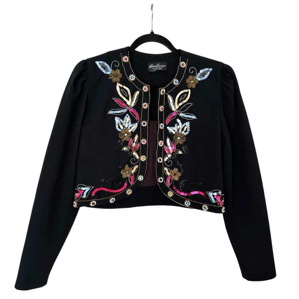 Karen Lawrence by Matthew Beaded Cropped Jacket Black Embroidered‎ Bolero 80s